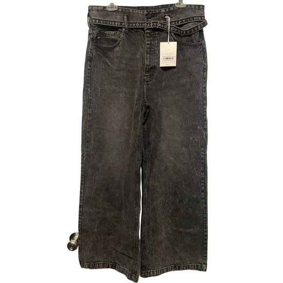 Kancan High Rise Wide Leg Belted Faded Black Jeans Size 13/30 NWT‎ - Picture 1 of 15